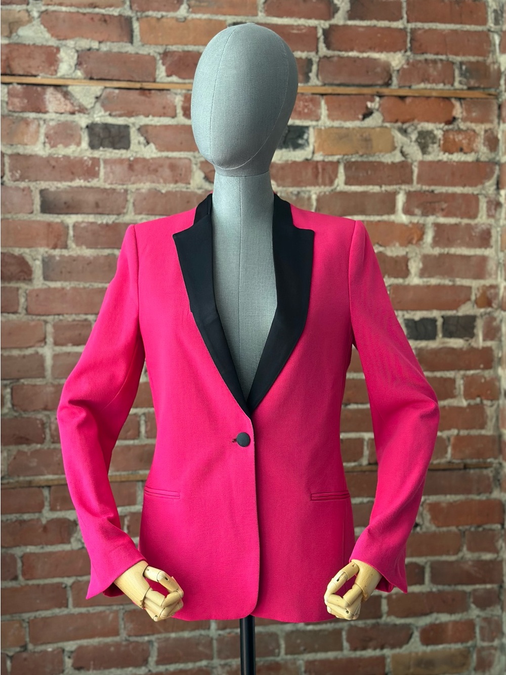 Zara Fuchsia Wool Tuxedo Blazer with Black Lapels